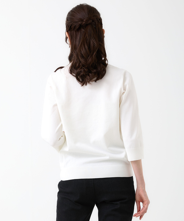 七分袖 ニット ポロシャツ【手洗いOK】