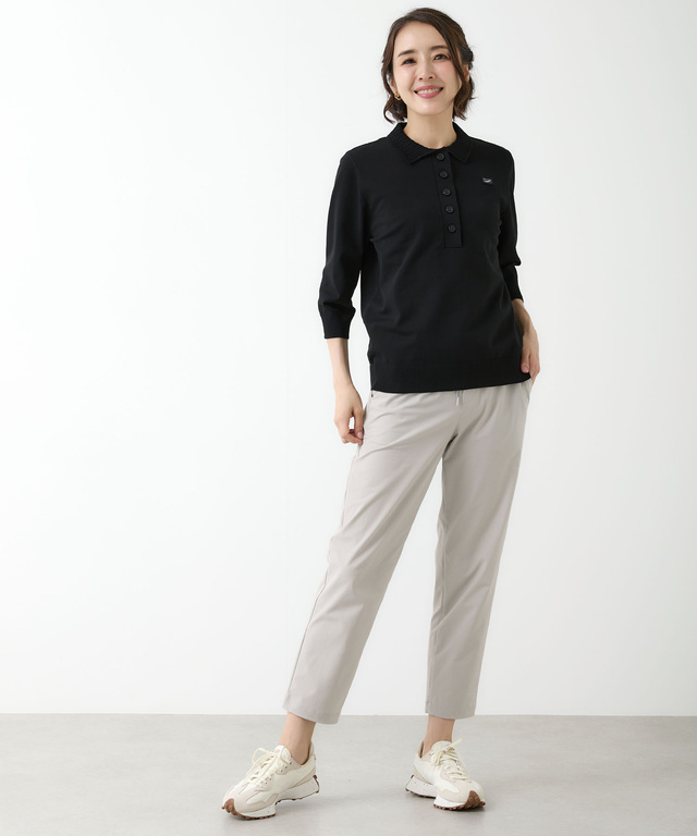 七分袖 ニット ポロシャツ【手洗いOK】