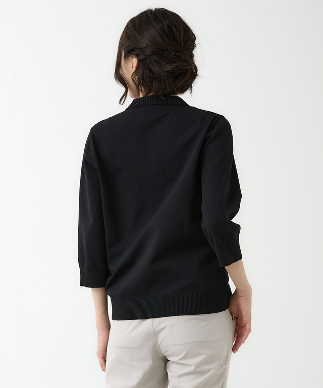 七分袖 ニット ポロシャツ【手洗いOK】