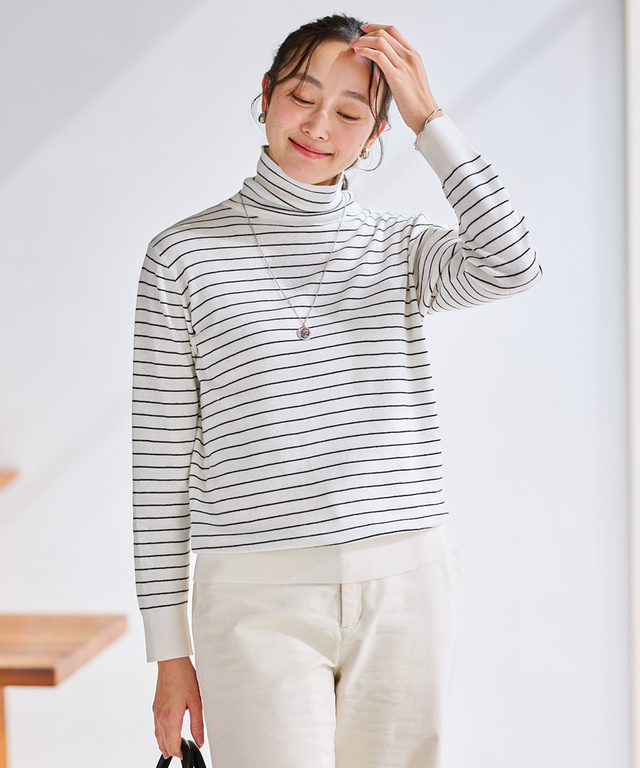 タートルネック 配色 ニット【手洗いOK】