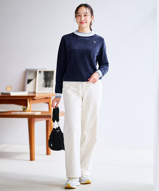 襟配色 ハイネックプルオーバー ニット