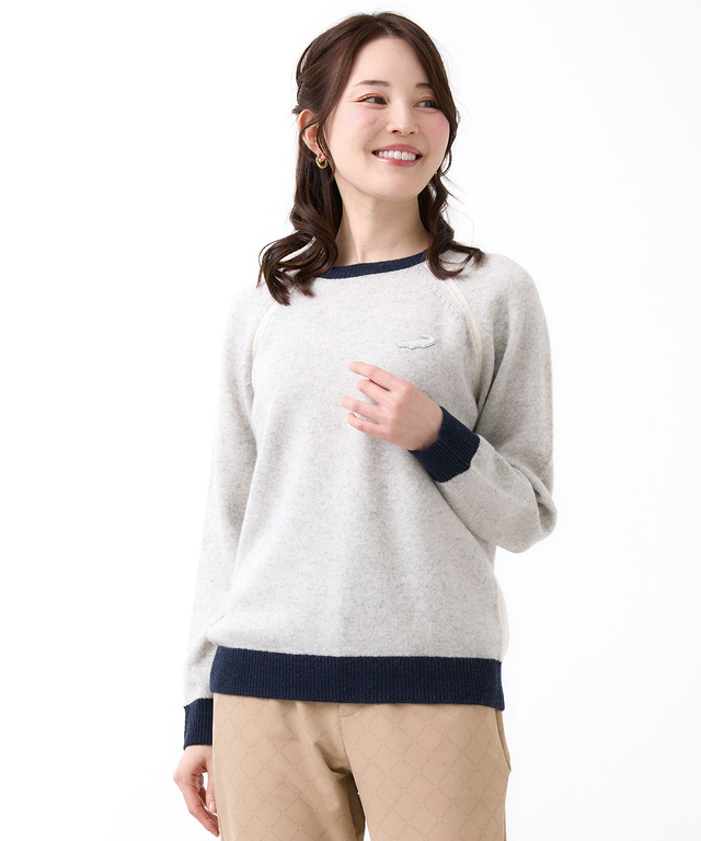 ウールブレンド リブ配色 プルオーバーニット