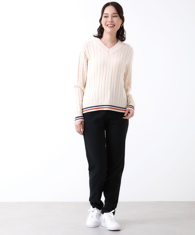 ウールブレンド  ケーブル  Vネック ニット