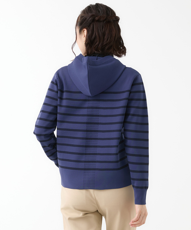 ボーダー柄 ジップアップ ニットパーカー【手洗いOK】