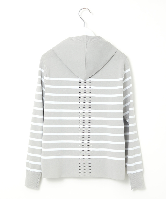 ボーダー柄 ジップアップ ニットパーカー【手洗いOK】